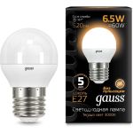 Лампа LED Globe E27 6.5W 100-240V 3000K Gauss 105102107 (артикул 15499936) – фото 1