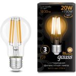 Лампа GAUSS Filament А60 20W 1800lm 2700К Е27 LED 1/10/40 102902120 (артикул 16856407) – фото 1