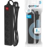 Сетевой удлинитель ФОТОН 10-35S, 3м, 5 розеток, 10А, с выкл., черный 22727 (артикул 15949168) – фото 1
