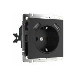 Розетка WERKEL W1171508 с заземлением, шторками и USBх2 черный матовый a051617 (артикул 15777360) – фото 1