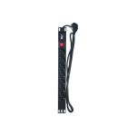 Блок розеток IEK ITK PDU 7 роз. нем.ст. с выкл 1U каб.2м вилка нем.ст ПВХ черный PH12-7D1-P (артикул 19638684) – фото 1