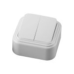 Двухклавишный выключатель STEKKER открытой установки, 250В 6А IP20 белый PSW06-22-20 VA 56-232-Б 32744 (артикул 15965039) – фото 1