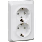 Двойная розетка Schneider Electric ЭТЮД скрытой установки, с заземлением, со штороками, 16А, 250B, белый PC16-108B (артикул 16313727) – фото 1