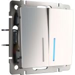 Двухклавишный выключатель WERKEL W1120102 с подсветкой глянцевый никель a051094 (артикул 23180199) – фото 1
