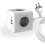 Удлинитель ROCKETSOCKET Cube Extended 4 Euro 16A, 3 USB 2A+C с блоком 5В/3.0А, кабель 1,5 м цвет серый GNS1405 (артикул 24499551) – фото 1