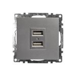 2-местная USB розетка STEKKER (механизм), GLS10-7115-03, 250B, 2,4А, серия Катрин, серебро 39588 (артикул 21230566) – фото 1