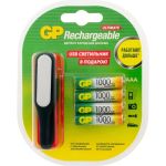 Перезаряжаемые аккумуляторы GP 100AAAHC AAA емкости 930 4 шт. с LED светильником GP 100AAAHC/USBLED-2CR4 (артикул 15920402) – фото 1