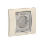 Розетка Schneider Electric Unica New бежевый, с заземлением, со шторками, с крышкой, IP44 NU003744 (артикул 16893883) – фото 1