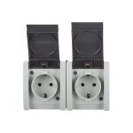 Двойная розетка Aling-conel POWER IP44 16A 250В открытой установки с поликарбонатовой вставкой, серый 2412.1A 117035 (артикул 20018416) – фото 1