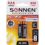 Аккумуляторные батарейки SONNEN AAA HR03 Ni-Mh 650mAh 2шт в блистере 454236 (артикул 16425129) – фото 1