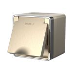 Влагозащищенная розетка с заземлением, с защитной крышкой и шторками Werkel W5071210 Gallant шампань рифленый a051048 (артикул 15958296) – фото 1
