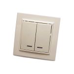 Выключатель STEKKER 2-клавишный с индикатором 220V 10А серия Эрна слоновая кость PSW10-9002-02 39229 (артикул 16239939) – фото 1
