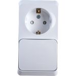 Блок 1-местная розетка + 1-клавишный выключатель Schneider Electric открытой проводки Этюд с заземлением защитные шторки белый BPA16-201B (артикул 18124063) – фото 1