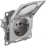 Механизм розетки с крышкой GUSI ELECTRIC Bravo 1-ой с/з с з/ш, СУ, 16А, 250В, серебро С10Р91-004 (артикул 16032701) – фото 1