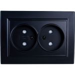 2-местная розетка STEKKER без заземления, PST10-9013-03, 10А, с защитной шторкой, серия Эрна, черный 39478 (артикул 19654464) – фото 1
