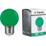 Лампа FERON LED 1вт Е27, зеленый, шар 25117 (артикул 15154550) – фото 1