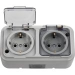 Розетка Bylectrica 2-местная ОУ с заз.конт. IP54, с прозрачной крышкой, серия ПРАЛЕСКА АКВА, серый, РА16-303 (02) (артикул 17385210) – фото 1