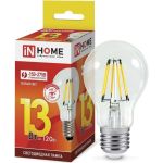 Светодиодная лампа IN HOME LED-A60-deco 13Вт 230В Е27 3000К 1170Лм прозрачная 4690612035581 (артикул 18508213) – фото 1