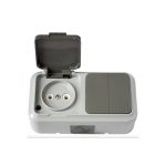 Блок Bylectrica 2 выключателя + розетка ОУ IP54, серия ПРАЛЕСКА АКВА, серый, 2В-РЦ-655 03 (артикул 17385432) – фото 1