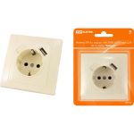 Розетка TDM 2П+З с защитными шторками, 16А 250В + USB порт 2,1А 5В слоновая кость Таймыр SQ1814-0140 (артикул 20827395) – фото 1