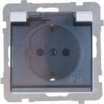 Розетка Ospel Sonata 1-ая с/з IP44, с крышкой, Schuko со шторками, без рамки, белый GPH-1RSP/m/00/d (артикул 16257724) – фото 1