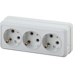 Розетка Intro Quadro 2-206-01 с заземлением трехместная 3x2P+E, 16А-250В, IP20, открытая установка, белый, Б0053819 (артикул 20773407) – фото 1
