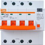 Дифференциальный автомат TDM АД14 4Р 40А 100мА SQ0204-0140 (артикул 18156847) – фото 1