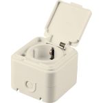 1-местная розетка STEKKER с заземляющим контактом, с крышкой, 250В, 16А, IP44, PST16-21-44 (RA 16-211-БЖ), слоновая кость 49058 (артикул 24459363) – фото 1