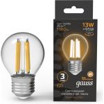 Лампа Gauss Filament Шар 13W 1100lm 2700К Е27 LED 105802113 (артикул 23563419) – фото 1