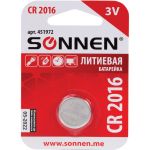 Батарейка SONNEN Lithium, CR2016, 1 шт., в блистере, 451972 (артикул 15996549) – фото 1