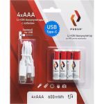 Аккумулятор РУБИН LI-ION размер ААА 1,5 В 600mWh USB Type C 4шт/блистер с кабелем РЭ-ААА600/2 (артикул 25353105) – фото 1