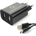 Адаптер питания Cablexpert USB 2 порта, 2.4A, черный + кабель 1м Type-C MP3A-PC-37 (артикул 19968268) – фото 1