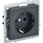 1-местная розетка IEK Brite рс14-1-0-брг с заземлением, с защитными шторками, 16А, графит BR-R14-16-K53 (артикул 24594141) – фото 1
