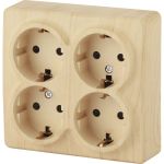 Розетка ЭРА 11-2211-11 4х2P E Schuko со шторками, 16A-250В, IP20, ОУ, Эксперт, сосна Б0020711 (артикул 15980761) – фото 1