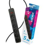 Сетевой фильтр КОСМОС 5м 6 гнезд, пвс 3x1мм2, черный FKsm5m-6g(B)16A (артикул 20407858) – фото 1