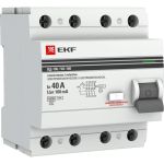 Селективное электромеханическое устройство защитного отключения EKF 4P 40А/100мА PROxima SQelcb-4-40-100S-em-pro (артикул 16059247) – фото 1