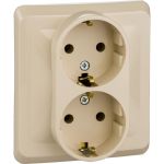 Двухместная розетка Schneider Electric СП Этюд 16А с заземлением, кремовый PC16-007K (артикул 15873887) – фото 1