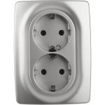 Розетка ЭРА 12-2106-03 2X2P+E Schuko, 16A-250В, IP20, алюминий Б0031230 (артикул 15840960) – фото 1
