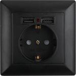 Розетка Intro 441005 PE Schuko со шторками, 16А, 250В 2хUSB, СУ, Solo, Б0043407 (артикул 16070083) – фото 1