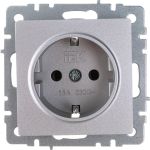 1-местная розетка IEK Brite рс11-1-0-бра с заземлением, без защитных шторок, 16А, алюминий BR-R11-16-K47 (артикул 24591003) – фото 1