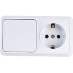 Блок: розетка с выключателем Intro Quadro 2-701-01 горизонтальный 16А-250В, IP20, открытая установка, белый, Б0053864 (артикул 20772285) – фото 1