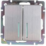 Выключатель Smartbuy 2-клавишный с индикатором 10А серый никель Нептун SBE-05gn-10-SW2-1 (артикул 16052458) – фото 1