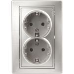 Двойная розетка Intro Plano с заземлением 2x2P+E Schuko, 16А-250В, IP20, СУ, алюминий, Б0053917 (артикул 20772903) – фото 1