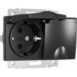 Двойная влагозащищенная розетка WERKEL W1172208 с заземлением с защитными крышками и шторками черный матовый a057286 (артикул 22050862) – фото 1