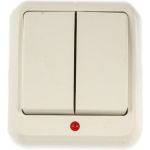 Выключатель Schneider Electric 2-клавишный ОП Прима 6А с индикатором, белый SchE А56-007 A56-007-B А56-007-б (артикул 15425294) – фото 1