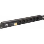 Блок розеток IEK ITK PDU 6 роз. нем. ст. с автом.10А 1U, вх.С14 без каб. чер. PH21-6D3 (артикул 19638876) – фото 1