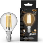 Лампа Gauss Filament Шар 13W 1100lm 2700К Е14 LED 105801113 (артикул 23563413) – фото 1