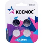 Элемент питания КОСМОС CR2016 3V Lithium 4BL, KOC2016BL4 (артикул 24428446) – фото 1