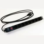 Блок розеток для 19"" шкафов Hyperline горизонтальный, 8 розеток Schuko, черный, 397034 (артикул 19948360) – фото 1