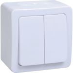 Двухклавишный выключатель IEK ВС20-2-0-ГПБ, открытой установки, IP54, цвет клавиши белый, ГЕРМЕС PLUS EVMP20-K01-10-54-EC (артикул 16302222) – фото 1